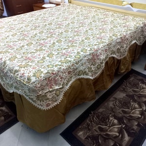 Fabulous double bedspread Silk brocade and silk satin Bedspread with double gold flounce Italian vintage 50s bedspread Baroque bedroom decor