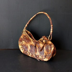Vintage Italia Bolso de hombro &quot;Facondini&quot; Made in Italy Cuero genuino Impresión de hojas Regalo para su Regalo para el Día de San Valentín Bolso de hombro marrón