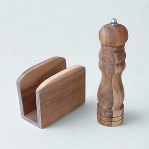 Brand New Pepper Mill Set Napkin Holder Acacia Wood Stock Bottom Kitchen Items Kitchen Utensils Wood Kitchen Tools Italian Shabby Chic Decor