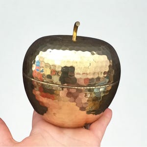 Large Apple Brass Bowl with Lid, Hand-Chiseled Rustic Decor