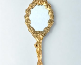 Vintage Italy Old Vintage Vanity Mirror 50s Dressing Mirrors Plastered Wood Frame Baroque Style Mirrors with Cherubs Golden Mirror Vintage