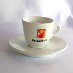 Raras xícaras de café expresso "Hausbrandt" da Itália, peças de colecionador em porcelana branca maciça "ACF", fabricadas na Itália. Xícaras de café expresso italianas.