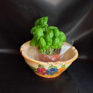 Bowl Ancient Italian majolica Artistic ceramic Hand made Hand painted Flower vase Old Indoor or Outdoor Plant Pot 1950s Handmade Antique