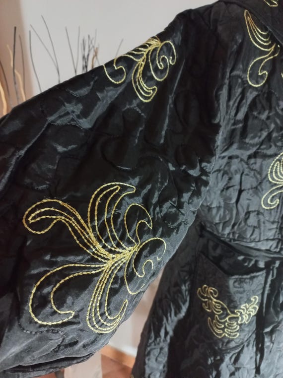 Elegant Quilted Dressing Gown Gold Embroidery Tailored Dressing Gown Handmade Plus Size Black-Gold Color Dressing Gown Home Dress Women's View 6