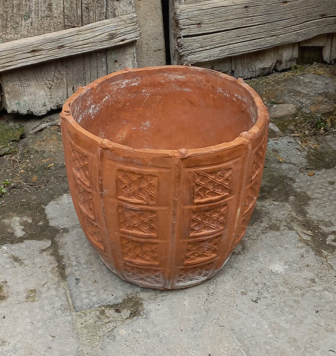 Extremely Rare Antique Flower Pot Handmade Terracotta Rustic Style