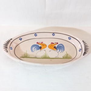 Old plate Vintage 50&#39;s Glazed earthenware Ancient Italian majolica Artistic ceramics Plate with rooster Rooster ceramics Collectible plate