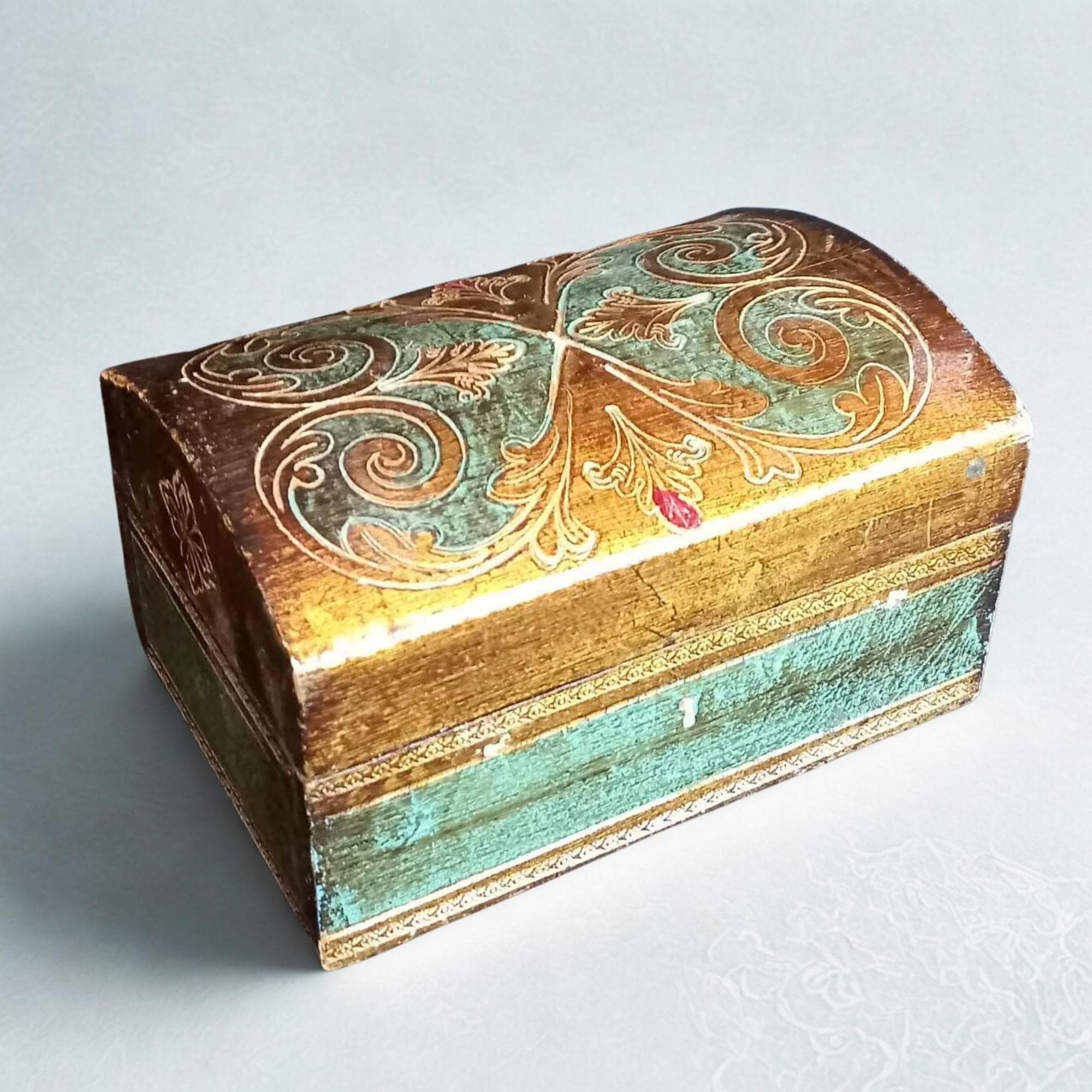 Rare Old Wooden Box Florentine Style Handmade Wood Art Venetian