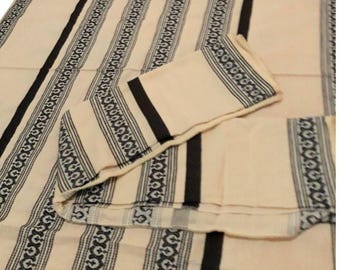 Rare Antique Rustic Bedspread Single bed Hemp and wool Ethnic plaid Handmade blanket Rustic home decor Vintage fabric upholstery Country
