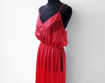 Vintage Italy Sexy Nightgown Red Lace Trim Sexy Negligee Romantic Night Dress Christmas Gift