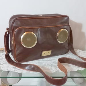 Sac pour homme des années 80 en cuir écologique, couleur marron, sac pour haut-parleur stéréo HI-Fi rétro, couleur marron, porte-documents, porte-documents, étui pour ordinateur, sac vintage 24 heures