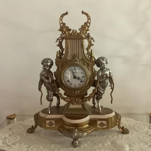 Huge Weight approx 12kg Solid Brass Mantel Clock Antique Clock Collectible Not Working Antique brass mantel clock Louis XV style