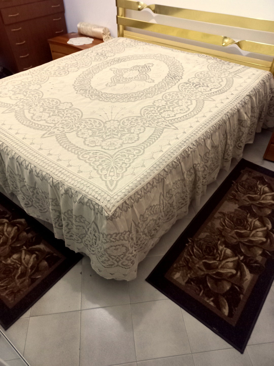 Ecrucream Lace Vintage 50s Lace Bedspread Vintage Cotton Lace Etsy