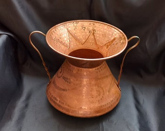 Große 21cm Kupferamphore Zum Aufhängen an der Wand Antikes Kupferkochgeschirr Antike italienische Platte Kupfertopf von Hand gemeißelt Vintage Italy Copper