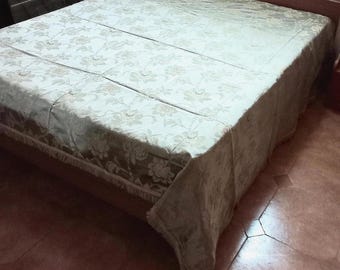 Antique Venetian Silk Brocade Bedspread – Hand-Woven Floral Damask