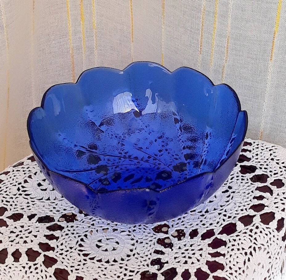 Arcoroc France Large Cobalt Blue Glass Bowl Salad Bowl Etsy Ireland