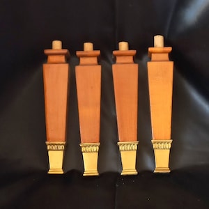 4 Piece Set Solid Wood Feet Heavy Brass Trim Vintage Furniture Restoration DIY Brass Chair Caps Vintage Wood End Caps Reclaimed Furniture