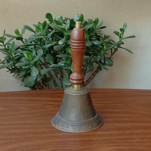 Rare Antique brass bell with wooden handle Handmade decoy bell Office decor Rustic house Vintage bell Judge bell Lawyer Gift for dad