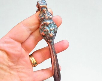 Rare Copper Nut or Hazelnut Cracker Lion Head Antique Kitchen Utensils