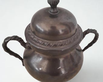 Azucarero ánfora de peltre vintage italiano con tapa. Caja de peltre decorada. Decoración de cocina. Decoración de mesa. Vajilla de peltre. Regalo para mamá.