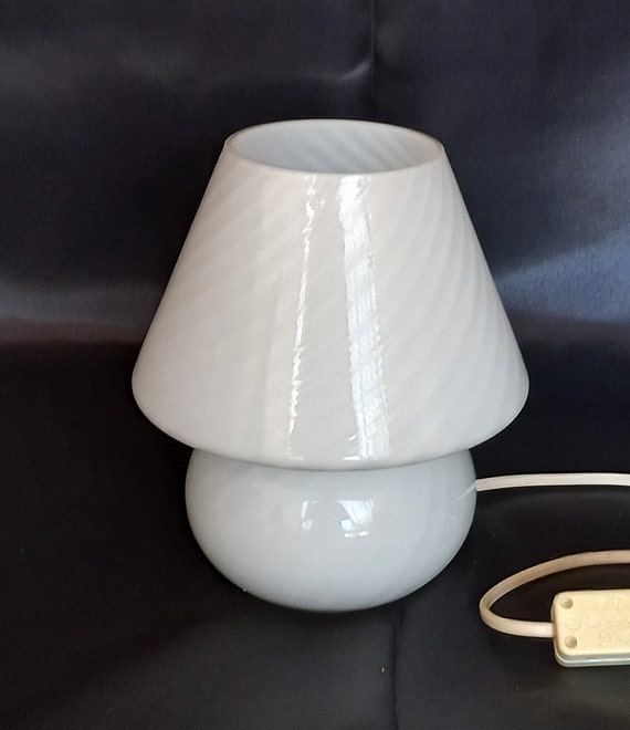 Small Murano Mushroom Lamp White Table Lamp Italian Lamp Vintage Night Light  Mid Century Designer Lamp Space Age Vortex Bedside Lamp 