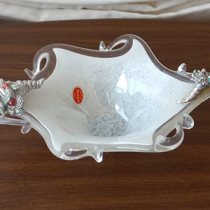 Murano Made in Italy Submerged glass Bowl Handmade Designer Bowl Cornucopia Lucky Charm Decorations Silver Plated Murano Collectible Wedding