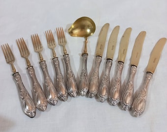 Solingen Table service Solingen Knives Forks Sauce cup 800 silver cutlery For dessert or fruit with gold Solingen blade Cutlery set for 5