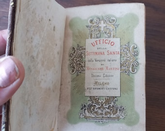 1876 &quot;Office of the Holy Week&quot;Tenth edition Italian-Latin Antique Prayer Book  Prayer Book Catholic Collectible Antique Books Christmas Gift