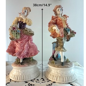 Antique Capodimonte Porcelain Pair of large porcelain statues Dancers Large statues Early 1900s Collectible Vintage home decor Decor