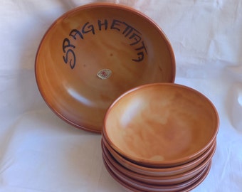 Set Spaghetti 6 Pezzi Ciotola Pasta Grande Con 5 Ciotoline Piccole Set Pasta Servire Terracotta Smaltata Maiolica Italiana Fatta A Mano Ceramica Italiana