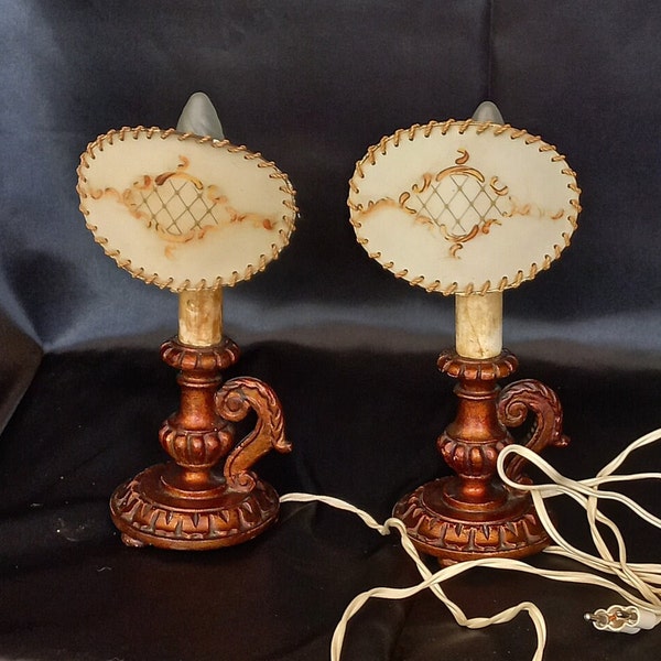 Antique Pair of Wooden Table Lamps 1930s-40s Lightweight Antique Night Light Antique Lamps Antique Italian Lighting Italian Antiques
