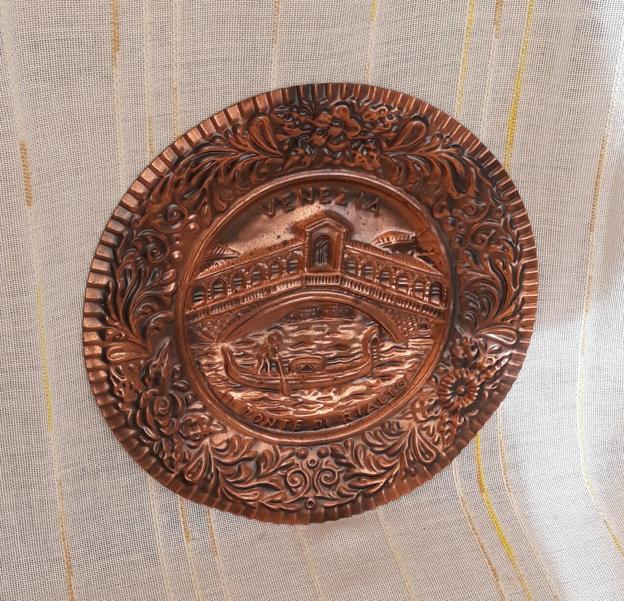 Large Italian Hand Crafted Copper Plate, 1960s
