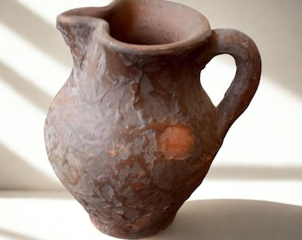 Rare Early 1900s Terracotta vase with handle Antique wine or water jug Ancient Italian pottery Collectible vases Terracotta amphora