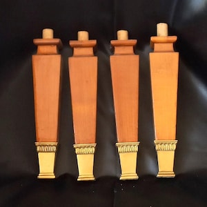 4 Piece Set Solid Wood Feet Heavy Brass Trim Vintage Furniture Restoration DIY Brass Chair Caps Vintage Wood End Caps Reclaimed Furniture