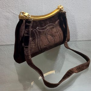 Old Suede Bag &quot;Zenith&quot; Brown Color Gold Brass Finishings 70s Vintage Bags Handbag Shoulder Bag Elegant Vintage Bag Gift for Her Christmas