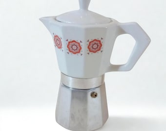 Rare Espresso Coffee Maker 6 Cups Aluminum and Porcelain Coffee Maker Vintage Coffee Maker 80s Vintage Coffee Maker