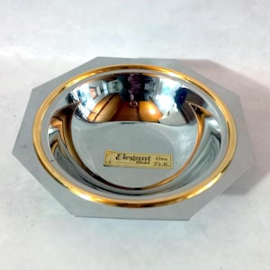 Steel Bowl Vintage Tableware Steel Tableware Round Bowl Made in Italy Stainless Steel 24K Gold Finishes Steel Bowl Centerpiece Plateau Fruit