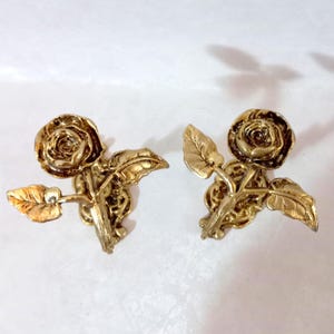 Set of 2 Ormolu Brass Hooks Gold-Black Hooks Curtain Rod Holder Hooks with Flowers Wall Hanging Vintage Clothes Hanger Coat Rack Brass