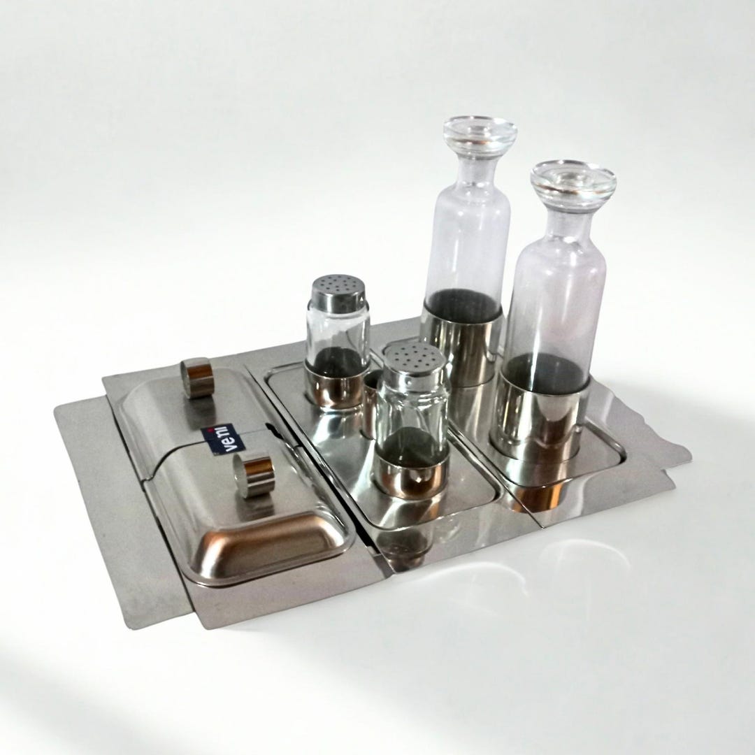 Vemi Machine Vintage VEMI Condiment Set - Stainless Steel & Glass - Oil, Vinegar ...