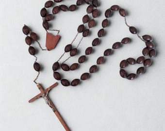 Raro rosario de 1,65 cm (65") de gran tamaño, en madera y metal, fabricado en Italia. Crucifijo grande para colgar en la pared. Ideal como regalo de Navidad.