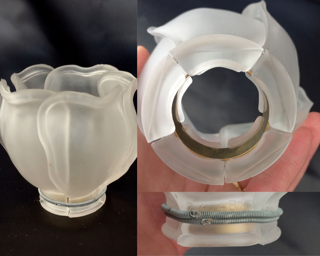 Very Rare Glass Lampshades Cups for Spring Chandeliers in White Satin