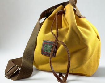 Made in Italy "Nannini" Bucket Bag Pure Cotton Adjustable Shoulder Bag Italian Design Bag Vintage 90s Vintage Backpack Sack Bag Mustard colo