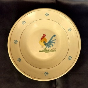 Old plate Glazed earthenware Ancient Italian majolica Artistic ceramics Plate with rooster Rooster ceramics Collectible dishes Ancient plate
