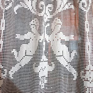 Pair of curtains Antique curtain for French window Handmade 40s-50s Crocheted Embroidered curtains Curtains with cherubs Italian antiques