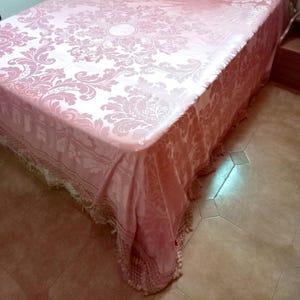 Precious &quot;Contessa Azzurra&quot; Pure silk with flowers Hand woven Guaranteed quality Damask bed cover Decorated Baroque style Pink color