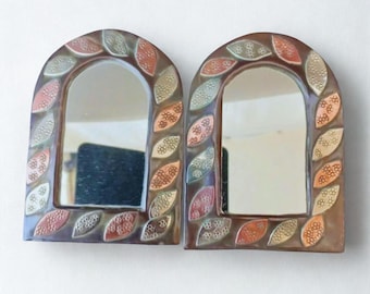 Rare Pair of small mirrors Early 1900s Frames in brass and copper Mirrors to hang On the wall Antique frames Rustic home decor Farmhouse