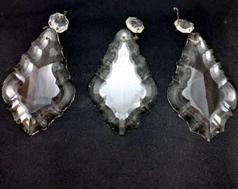 Set of 3 Drops 8,7x5,7 cm Antique Hand Cut Crystal Chandelier Drops for Restoration or DIY Glass Pendant Spare parts for drop chandeliers