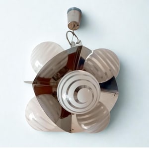 Rare 1970s Italian Space Age Chandelier - 6 Opaline Glass Spheres - Chrome Geometric Design - Mid-Century Modern - Made in Italy