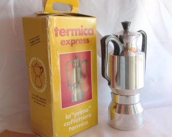 Thermos Express, Brand new  ,Original box , Made in Italy , Vintage 80s , Large coffee pot, 12 cups, Italian espresso  Espresso coffee maker