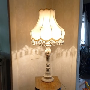 Table lamp &quot;V.Bassano&quot; 27.5&quot; Italian lighting 1940s Antique Abat Jour Porcelain lamp with flowers Bedside lamp Italian Baroque furniture