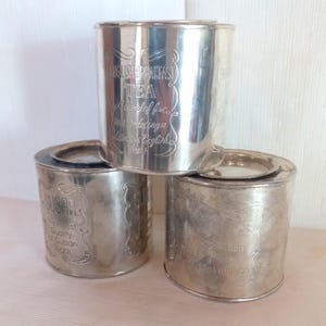 Set of 3 Sheffield style silver jars: Coffee, Tea, Sugar, Coffee container, Coffee pot, Sugar bowl, Teapot Sheffield Silver Silverware